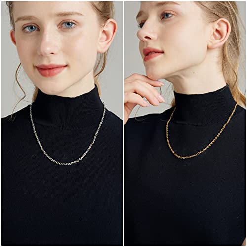3 Pcs Stainless Steel Chain Necklaces For Men & Women, Silver Gold Black Cable Link Rolo Necklace Boys Fashion Jewelry Gifts, 3.5 Mm 20 Inch #TOP3