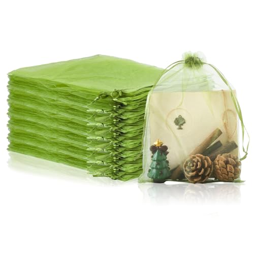 Image of Mstar Packing 100PCS Premium Sheer Organza Bags, Green Wedding Favor Bags, 6.6 x 9 inch Reusable Large Mesh Bag Drawstring Jewelry Gift Bag for Party, Christmas, Makeup Organza, Wrapping Supplies