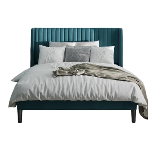 Image of Metal Upholstered Bed King Size Without Storage | Wooden King Size Cot with Headboard | Double Size Bed for Bedroom | Palang Furniture for Guest Room, Bottle Green, (Bottle Green)