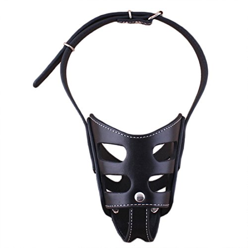 Bozal para perros de piel sintética antimordeduras y antiladridos, cesta de entrenamiento ajustable para perros, talla L, color negro Cover