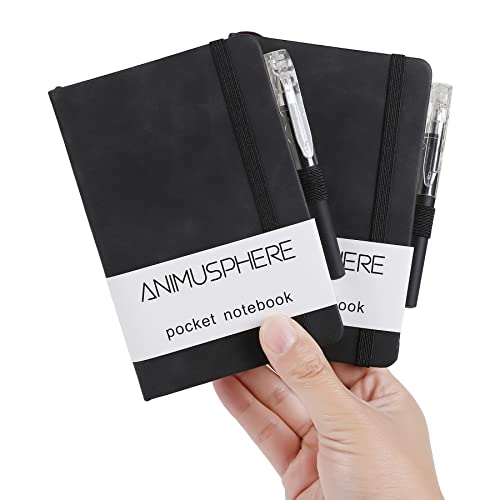 Cuadernos de bolsillo pequeños de cuero negro para notas sin traspasar tinta 2