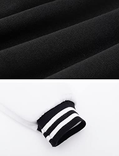 Womens Varsity Jacket Baseball Bomber Jacket Letter Print Casual Long Sleeve Vintage Coat Outwear Black #TOP5