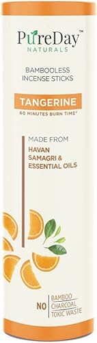 PureDay Naturals Bambooless Incense Sticks - 40 Dhoop Agarbattis - Tangerin/Orange - Made from Havan Samagri, Non Toxic, Charcoal-Free - Help to Uplift Mood