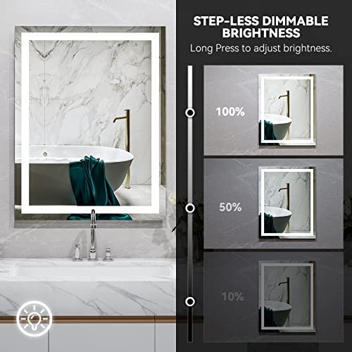 Anten Led Bathroom Vanity Mirror, 28X20 Inch Bathroom Mirror With Lights, 3000-6000K, Dimmable Wall Mounted Vanity Mirrors, Touch Control, Shatterproof, Ip54 Waterproof, Horizontal & Vertical #TOP3