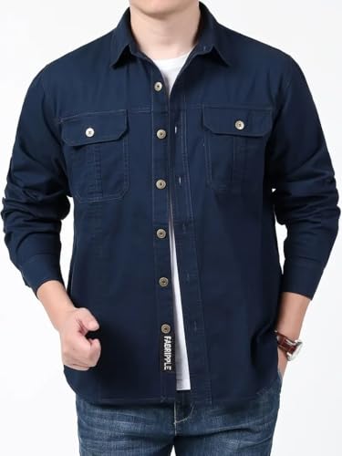Image of FABRIPPLE Men's Cargo Jacket Shirt | 100% Cotton | 6 Pocket Utility Overshirt | Casual & Outdoor Wear | Breathable & Lightweight Fabric