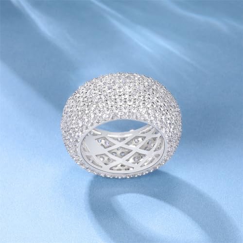 MDFUN 18K White Gold Plated Iced Out Engagement Promise Wedding Eternity Ring for Women Men, Sparkling Cubic Zirconia Rings 12mm Width Size 5-103