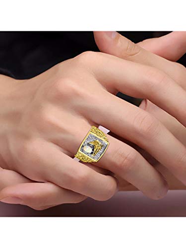 Image of Rylos Men's Yellow Gold-Plated Sterling Silver Lucky Nugget Horse Head Ring with 6X4MM Gemstone and Diamonds - Birthstone Elegance for Men, Sizes 8-13 Available