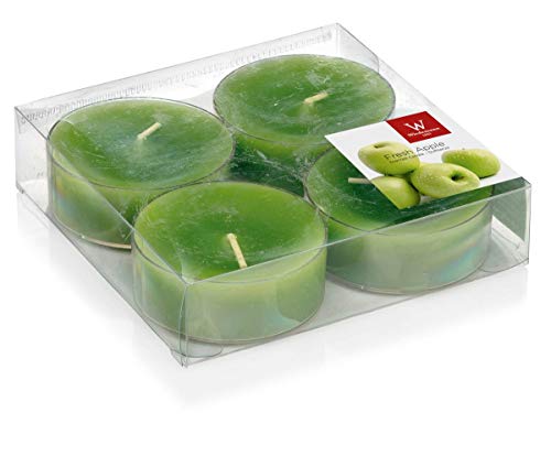 INNA-Glas Set di 4 lumini Grandi/Lumini profumati Astrid, Verde Mela, 1,9cm, Ø5,7cm, 8h - Candela di Cera/Candela Decorativa