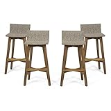 Great Deal Furniture Jessie Outdoor Wood & Wicker Barstools (Set of 4), Light Brown and Teak