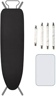 Treer Ironing Board Cover, Drawstring Tightening Scorch Resistant Padding Ironing Board Covers,Include Protective Scorch Mesh Cloth and 4 Fasteners (147x48cm,Black)