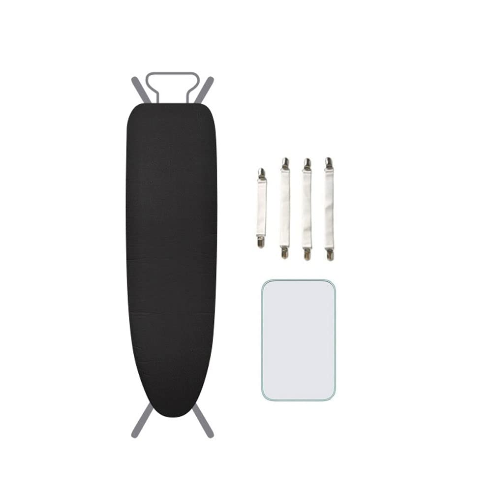 Treer Ironing Board Cover, Drawstring Tightening Scorch Resistant Padding Ironing Board Covers,Include Protective Scorch Mesh Cloth and 4 Fasteners (147x48cm,Black)