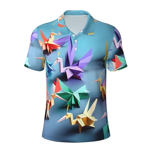 Polo à manches courtes pour homme motif origami multicolore vêtement été léger respirant