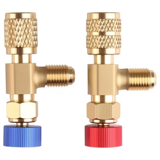 2 Piezas Válvulas Flujo Aire Acondicionado R22 R410A, Válvulas de Flujo de Latón, Refrigerante Válvula de Control de 1/4 a 5/16 Pulgadas, Relleno Refrigerante Válvula adaptador de Seguridad