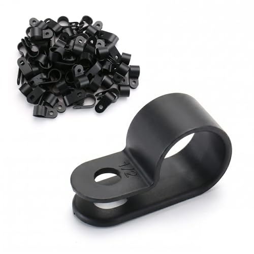 Image of BAOMAIN 1 /2-Inch R-Type Cable Clamps, 100-Pack Black Nylon Wire Management Clips, UC-3 Screw-On Cord Fasteners for Home, Office, and Industrial Use