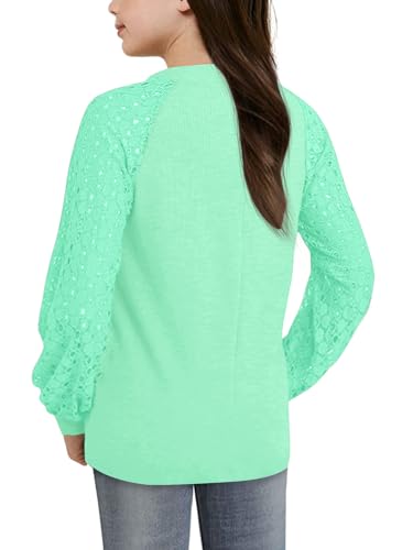 Image of Apbondy Girls Long Sleeve Shirts Lace Crewneck Blouses 5-14 Years