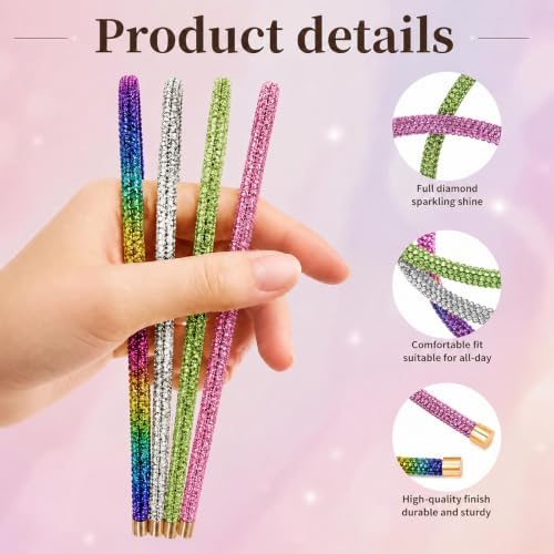 ENJIKAER 4 Pack Rainbow Color Rhinestone Headbands Women Girls Fashion Glitter Sparkly Diamond Hoop Thin Headbands for Women Girls Hair Accessory