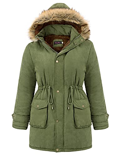 Hanna Nikole Womens Hooded Warm Winter Fleece Lined Plus Size Parkas Coats Army Green 24W #TOP30