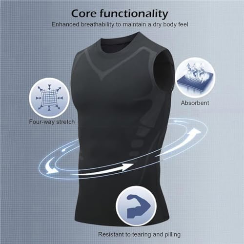 V Boost Compression Shirt - Gym Compression Tank Top Men, Quick-Drying Breathable Ionic Shaping Sleeveless Vest (Black,Medium) - 4