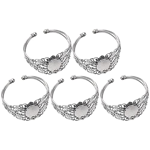 Healifty 5Pcs Bezel Tray Blank Filigree Cuff Bangles Bracelet with Clear Oval for DIY Crafting Jewelry Making Men Women Gift Silver