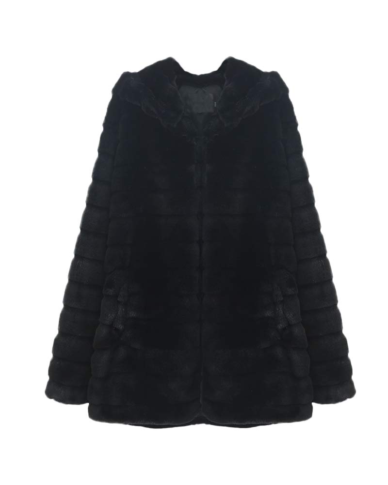 GUOCU Abrigos Piel Sintética para Mujer,Larga Elegante Cárdigan Outwear Chamarras de Piel Falsa Cálido y Suave Chaqueta con Capucha de Pelo Sintético Parka Prendas de Abrigo de Felpa Esponjoso