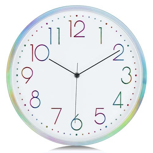 Image of Lafocuse 12 Inch Cool Silver Wall Clock for Living Room Decor, Silent Analog Wall Clock Battery Operated for Kitchen Bedroom