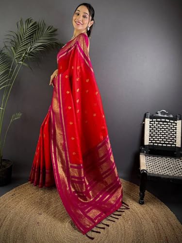Image of SGF11 Women's Kanjivaram Pure Soft Silk Saree With Unstitched Blouse Piece