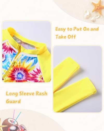 Image of Girls Rash Guard Swimsuit Long Sleeve Bathing Suits with Swim Skirt Shorts Two Piece Sun Protection Swimwear for 3-12 Years