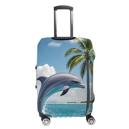 Dolphins And Palm Trees Printed Luggage Cover Protector, Fits 18-32 Inch Luggage4