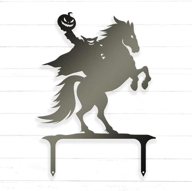 Headless Horseman Metal Yard Stake – Halloween Outdoor Decoration, Weather-Resistant Steel Yard Art for Lawn & Garden, Haunted Fall Décor for Porch, Pathway & Front Yard Display (Black, 8" x 12")