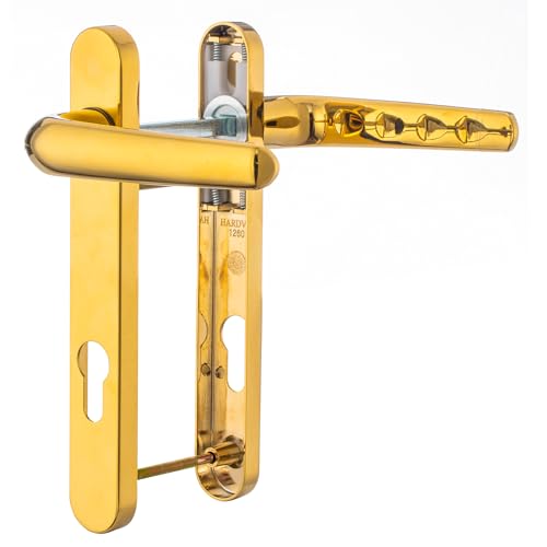 Hardver UPVC Front Door Gold Polished Brass Handle Set, 92mm PZ 122mm, Double Glazing, Patio, PVC Gold Chrome Composite Door Handles