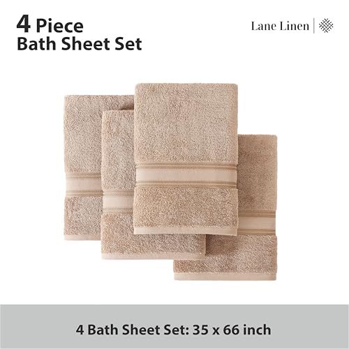 Image of LANE LINEN 100% Natural Cotton Bath Sheets 4 Pack (35 inchx66 inch) - Zero Twist, Extra Large Towel Sets - Quick Dry, Super Soft & Absorbent Oversized Bath Towels - Holds Well After Multiple Washes - Taupe