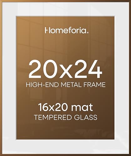 Image of Homeforia Picture Bronze Frame 20x24, High End Metal 20x24 Brass Poster Frames with Mat 16x20 for Photo, 20 x 24 Frame Matted to 16 x 20 Print, 24x20 Hanging Frames, Tempered Glass, Wall Kit, Set of 4