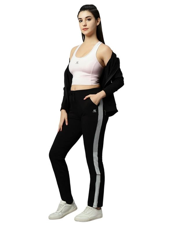 Image of Women's Cotton Regular Fit Mid-Rise Solid Black Track Pant with Stretchable,Two Side Pockets