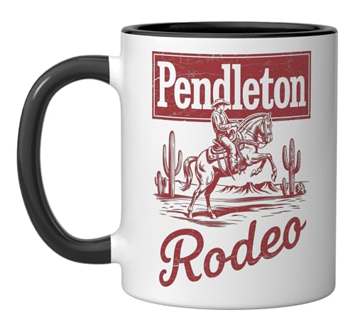 Pendleton Rodeo, Vintage Cowboy Western Horse Bronc Riding Ceramic Mug, Black/White