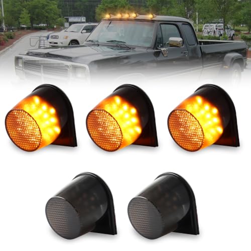 ATROVI LED Cab Roof Marker Lights Cab Roof Running Top Marker Light for Dodge W100 150 250 350 D100 150 250 350 Smoked Lens Amber Full LED Top Clearance Light Cab Marker Lamps, 5 PCS by ATROVI - Used condition - US$8.95