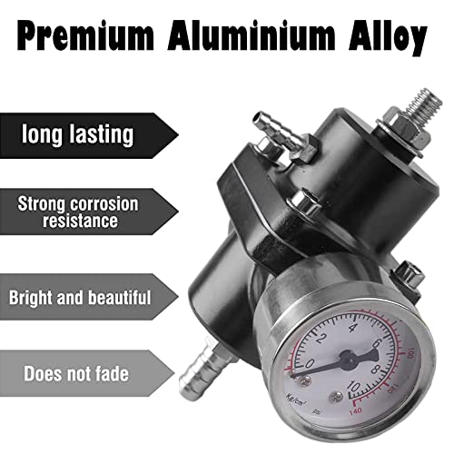 Bartoo Universal Fuel Pressure Regulator Kit,Aluminum Fuel Regulator,Adjustable Gas Oil Injection Pressure Regulator With 0-140 Psi Gauge,6An Fuel Line Hoses,Install Tool Accessories (Black) #TOP1