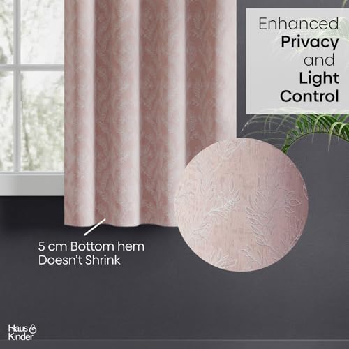 Image of haus & kinder Printed Jacquard Window Curtains 5 Feet Long Pack of 2 Window Curtains, 5 Feet Curtains for Window (Whispering Willow, Pink Floral 130x152 CM)
