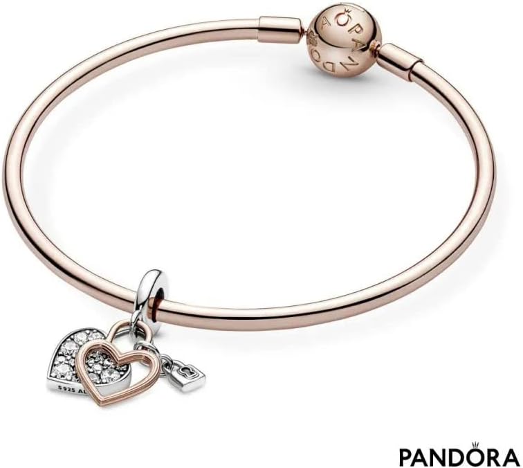 PANDORA Heart Padlock Double Dangle Charm - Gift for Her - Compatible Moments Rose & Sterling Silver with Cubic Zirconia - With Gift Box - Image 5
