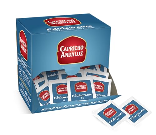 CAPRICHO ANDALUZ Expositor Edulcorante Sobres Monodosis - 250 Unidades de 1g - Endulzante Sin Azúcar para Café y Bebidas - Formato Hostelería y Hogar