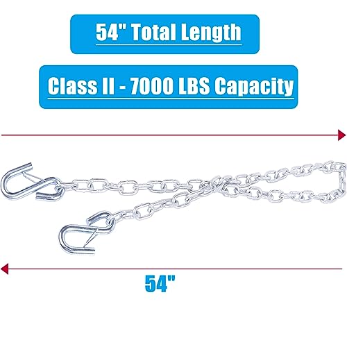 Image of 54 inch Extra Long Trailer Safety Chain Kit w /Dual 5 /16 inch Hooks 2PK | Grade 30 zinc-plated steel towing chains with dual 5 /16 inch spring hooks. 7,000 lbs capacity for RV, boat & utility trailer.