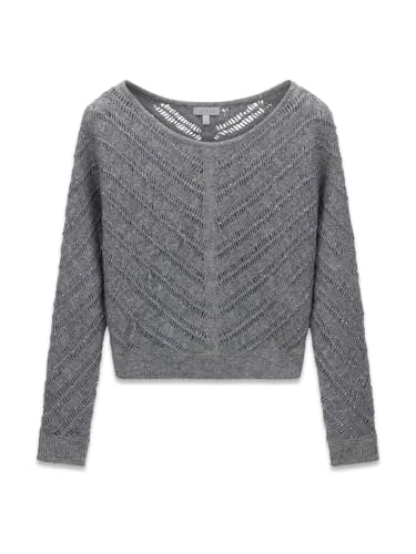 GUESS Womens Long Sleeve Cecilia Sequin Chevron Top, Silver Stone Multi, Extra Small