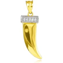 10k Gold Tiger Tooth Pendant with Diamonds