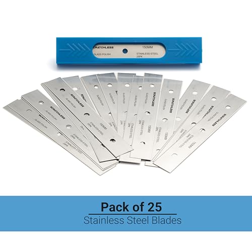 GLASS POLISH 150mm Packung mit 25 doppelseitigen Edelstahlklingen, 0,20mm laserscharfe Ersatzklingen für SCRATCHLESS Schaber oder kompatible Modelle - GP15043