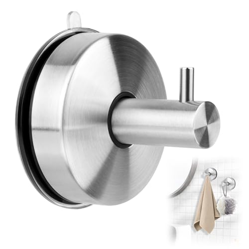 TDUNSYA 1 Piezas Ganchos Ventosa 304 Acero Inoxidable Extra Fuerte, Ganchos de Succión Ventosas para la Ventana, Colgador Toalla Baño Sin Perforar para Colgar Llaves Abrigos Ropa Bolsos Ducha (plata)