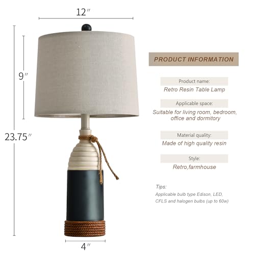 OYEARS 23.75" Table Lamp for Bedroom, Bedside Table Lamp for Living Room, Farmhouse Lamp for Nightstand, Modern Coastal Nautical Lamp Decor, Ocean Beach Style, Navy Blue - Image 7