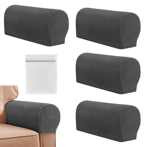 AWAVM 4PCS Housse de Fauteuil avec Sac à Linge,Protection Antidérapante Couvre Accoudoirs,Housses D'accoudoir,Accoudoir de Canapé (Gris)
