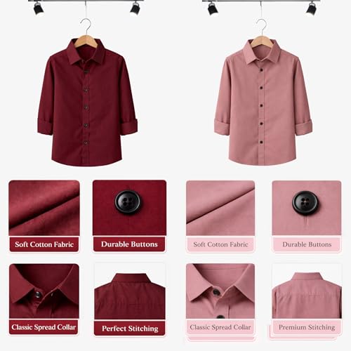 Image of YYQ Pack of 2 Boys Cotton Blend Shirts - Full Sleeve Casual, Soft & Comfortable Spread Collar Shirts