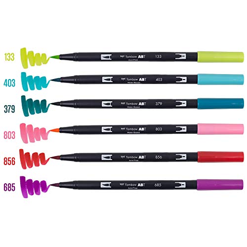 Image of Tombow 56211 Dual Brush Pen Art Markers,Tropical,6-Pack. Blendable,Brush&Fine Tip Markers,Multi-coloured