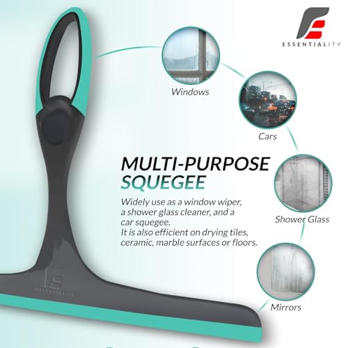 Essentiality 2-Pack Multipurpose Window Squeegee - Turquoise/Grey Durable Shower Squeegees For Mirrors & Tiles - Window Cleaner For Cars, Bathroom & Kitchen - Image 2