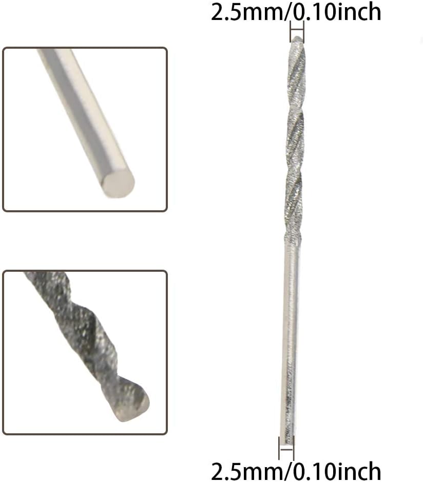 Auniwaig 2PCS 0.1-Inch Diamond Twist Drill Bits 2.5mm High Speed Steel HSS for Glass Sea Shells Stone